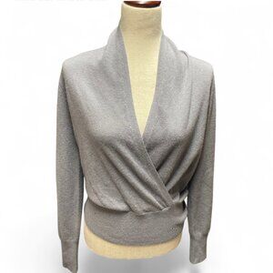 Neiman Marcus Womens Gray Cashmere Faux Wrap Balletcore Sweater Medium Preppy